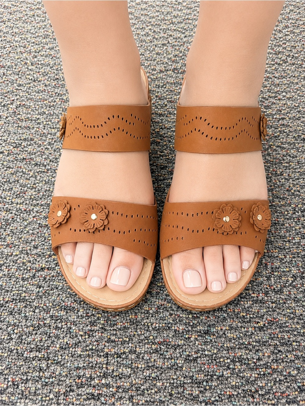 American Exchange Brown Floral Double-Strap Sandals - New Never Worn